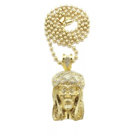 MAXBLING81 HIP HOP ICED GOLD PLATED JESUS HEAD PENDANT & 5mm 30" Ball CHAIN BLING NECKLACE