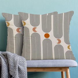 Boho Mid Century Pillow Covers 18x18 Inch Set of 2, Abstract Simple Sun Arch Moon Decorative Throw Pillowcase Boho Modern Outdoor Farmhouse Cushion Cover for Sofa Couch Bed Living Room Decor
