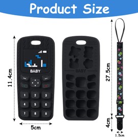 Aolso Baby Teether Toys, Silicone Baby Teething Toys Phone Shape with Pacifier Clip, Soft Teething Toys for Toddlers, BPA Free, Boys Girls Baby Chew Toys, Teethers for Babies 0-6 Months (Black)