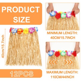 Wettarn 12 Pcs Hawaiian Hula Grass Skirts for Kids Tropical Hula Skirts for Luau Party Girls Hawaiian Outfit Costume(Straw Color)