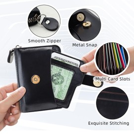 AdiStylinno Men's Minimalist PU Leather Credit Card Holder with Removable Slot, Fashion Card Case with Zip and Snap Men's Wallet with 9 Card Slots and Coin Compartment, black, Minimalist
