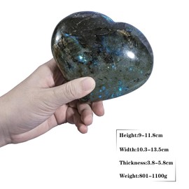 SUNYIK Natural Labradorite Heart Stone, Polished Palm Worry Stone for Anxiety Stress Relief Reiki Healing Meditation & Home Office Decoration, 800-1100g