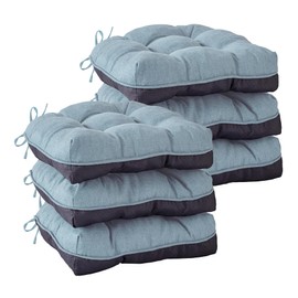 IASEAHK Chair Cushions for Dining Chairs, Seat Cushions for Kitchen Chairs, Indoor Seat Cushions with Ties, Tufted Foam Chair Pads, Non Slip Chair Cushions Set of 6, 15.5" x 15.5" x 4", Light Blue