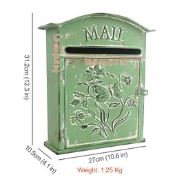 BIG FORTUNE Vintage Mailbox Mailbox Wall Mount Vintage Mailbox Mail Boxes/Wall Mount Outside Antique Style Nostalgic Charm Home Decor Metal Mailbox Garden Outdoor Decoration Crafts Green
