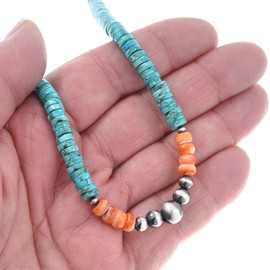 Navajo Desert Pearl Turquoise Heishi Spiny Oyster Beaded Necklace Colorful Southwest Single Strand Choker 0519