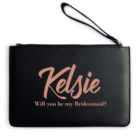 Purple Print House Custom Will You Be My Bridesmaid Womens Clutch Bag, One Size, Black