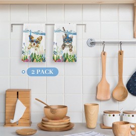 Dog and Cat Kitchen Towels Set of 2, Cute Kitchen Towels, Hand Towels for Dog and Cat Lovers, Dog and Cat Lover Gifts for Women, Kitchen Towels Decorative for Kitchen Bedroom 24x16 inch