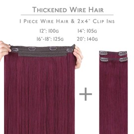 WENNALIFE Wire Hair Extensions (Increase 50% Lifespan) Real Human Hair 20 inch 140g Light Burgundy Remy Real Hair Extensions Invisible Wire Hair Extensions Human Hair Natural Fish Line Straight Hair