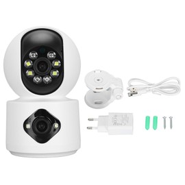Home Security Camera Dual 2MP Lens Wireless WiFi Two Way Intercom Indoor Camera for Home Baby Elderly Pet Monitoring 100‑240V EU Plug