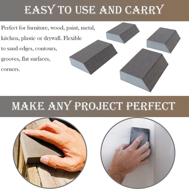 4 Pack 180 Grit Single Angle Sponge Sanding Block, Washable