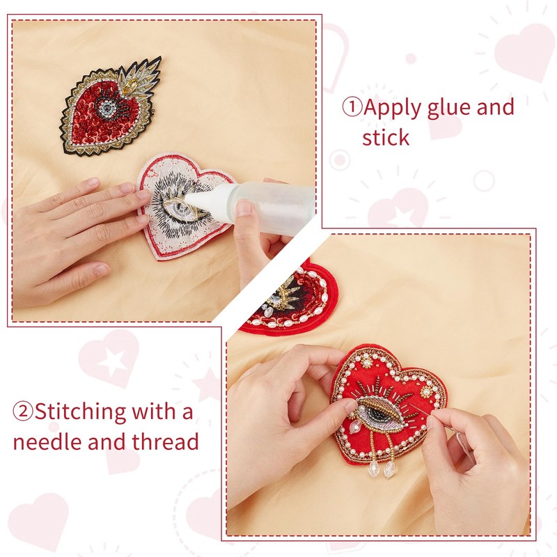 NICENEEDED Evil Eyes and Hearts Bead Patches 3 Pieces Red
