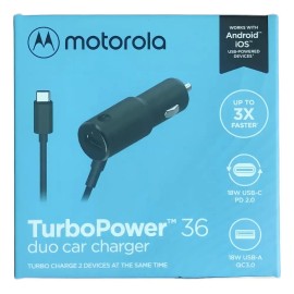 Cargador De Auto Motorola Turbo Fast De 36w Usb A Y Tipo C