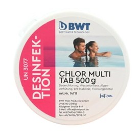 BWT Chlor Multi Tab 500g, Pool Wasseraufbereitung, Dauerchlorung mit pH-Stabilität, Algenverhütung und Flockungsmittel