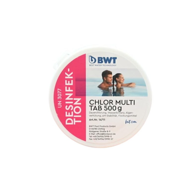BWT Chlor Multi Tab 500g, Pool Wasseraufbereitung, Dauerchlorung mit pH-Stabilität,