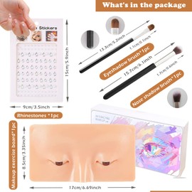 Penugo Makeup Practice Face Board, Silicone Makeup Mannequin Face for Makeup Artist Supplies, Mannequin Face for Makeup Practice with Makeup Brushes Rhinestones Sticker(Bright)