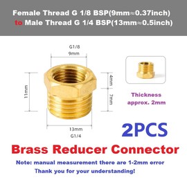 MiJunHD 2PCS Brass Reducer Connector | BSP Female Thread G 1/8 ≈ 9mm to Male Thread G 1/4 ≈ 13mm | Pipe Thread Reducing Joint Plumbing Adapter for Pipe Connection Converting
