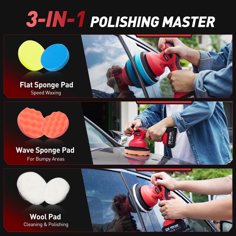 Avhrit 6 Inch Cordless Car Buffer Polisher: 2x4000mAh Batteries Car