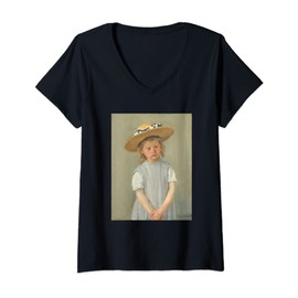 Womens Mary Cassatt's Child in a Straw Hat V-Neck T-Shirt