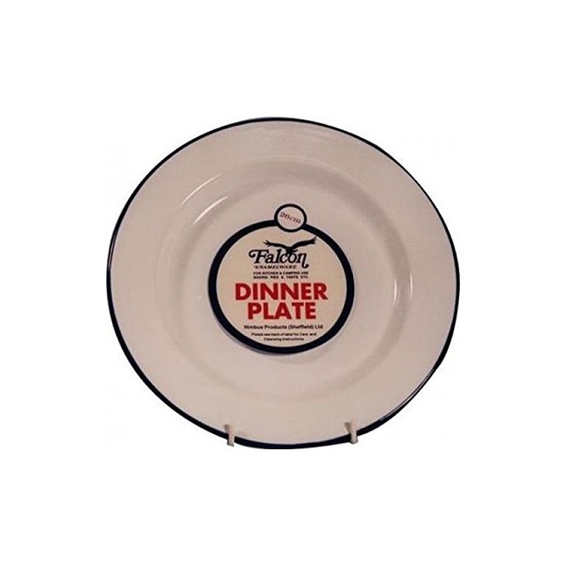 Genware 45026 Enamel Wide Rim Plate, 26 cm, White/Blue