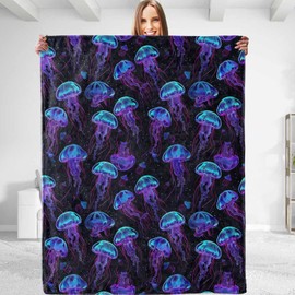 dhakalrlde Jellyfish-Themed Throw Blanket - Plush, Soft, Comfy, Lightweight, Warm, Fuzzy, Flannel Blanket for Couch, Sofa, Bed, Travel,Home Decor for Boys and Girls 50''×60''