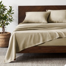 Bare Home Queen Sheet Set - Luxury 100% Linen Queen Bed Sheets - Deep Pockets - Easy Fit - 4 Piece Set - Bedding Sheets & Pillowcases (Queen, Natural)