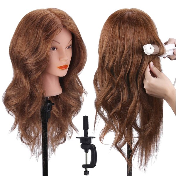 TopDirect Training Head 18inch 100% Real Hair Cosmetology Hairdressing Mannequin Manikin Doll with Table Clamp Holder + Braid Set