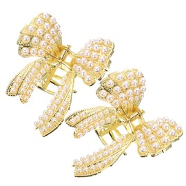 OHPHCALL 2pcs Pearl Hairpin Bowknot Design for Women Hair Jaw Clips Jaw Hair Clips