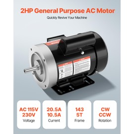 VEVOR 3/4HP Electric Motor 1725 RPM, AC 115V/230V, 56C Frame, Air Compressor Motor Single Phase, 5/8" Keyed Shaft, CW/CCW Rotation for Agricultural Machinery and General Equipment