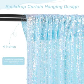 Sequin Backdrop Curtains 4 Pieces 2ftx8ft Mermaid Blue Sparkly Background Fabric for Under The Sea Little Mermaid Birthday Party