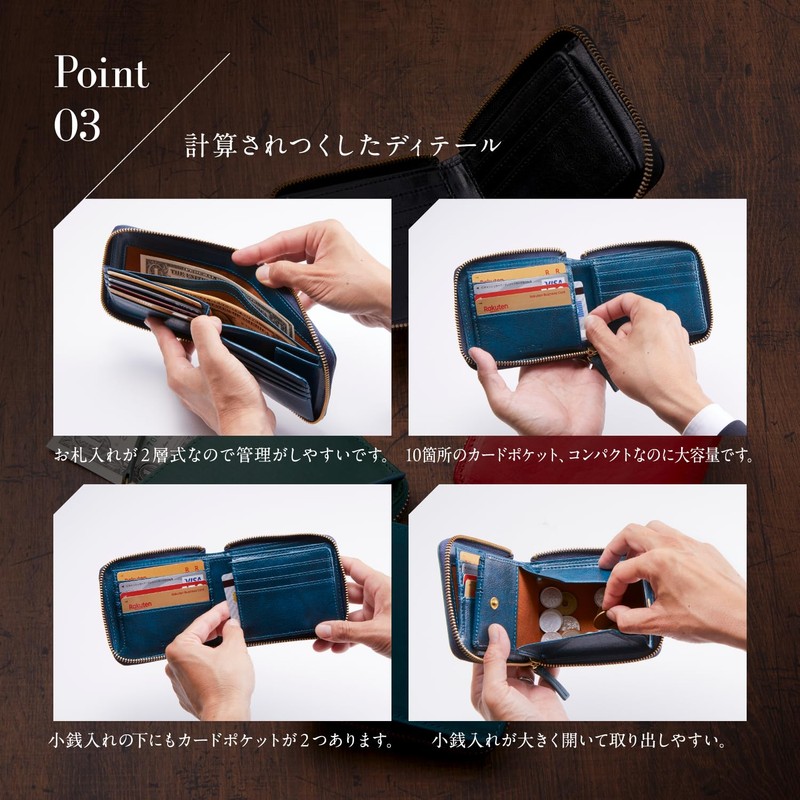 [TASUKI] Italian Leather Wallet, Men's, Bifold Wallet, Round Zipper, First-class