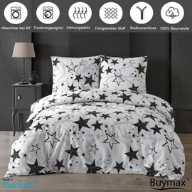 Buymax® Bed Linen, 135 x 200 cm, 100% Cotton, 2-Piece Bed Linen Set, Duvet Cover, with 1 Pillowcase, 80 x 80 cm, Oeko-Tex, Renforcé Cotton, with Zip