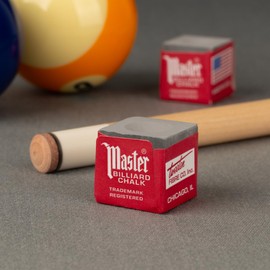 Master Billiard Pool Chalk, Pack of 12 Cubes, Grey, with Protective Box - Professional Billiards Chalk for Smooth, Even Coating on Cue Tip - Pool Table Accessories Gifts for Men (18-336)