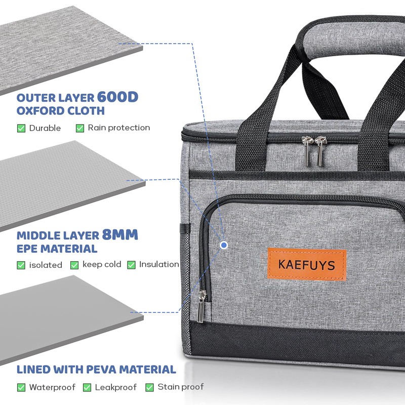 KAEFUYS 15L Insulated Cooler Bag Portable Lunch Bag Leakproof Soft