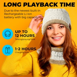 SWIRLLINE Bluetooth 5.0 Wireless Beanie Hat with Light and Headphones Music Knitted Hat