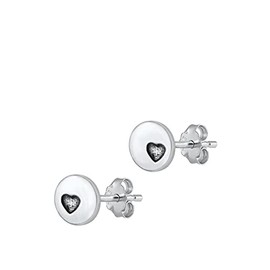 Sterling Silver Cute Oxidized Mini Heart Stud High Polished Earrings 925 New