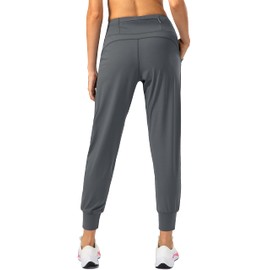 Soothfeel Women's Joggers with Zipper Pockets High Waisted Athletic Workout Yoga Pants Joggers for Women Petite (Dark Grey, M)