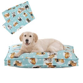 VENESSCO Dog Bed Covers Replacement Washable, Waterproof Dog Bed Cover with Zipper, 36Lx27Wx3H inch Durable Oxford Pet Bed Cover for Outdoor/Indoor Use, Cover Only, White Dots Pattern