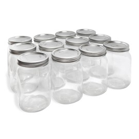 12 Pack Wide Mouth Mason Jars 32 Oz Glass Jars with Silver Metal Lid Jar with Airtight Lids Glass Jars for Canning Pickling Food Storage Salad Jelly Jam Honey Sauces Wedding Favors