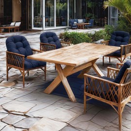 TESICA 18 x 18 Outdoor Seat Cushions Set Waterproof Patio Seat Pad Navy Blue Rocking Chair Cushion with Ties for Indoor Outdoor