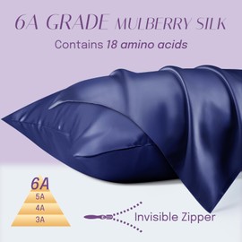 OLESILK Silk Cushion Cover Hair and Skin Care with Zip 16 Momme 1 Piece Navy Blue 40 x 40 cm