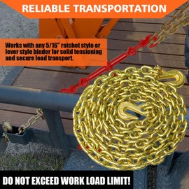YATOINTO G80 Transport Binder Chain 5/16 Inch x 12 Foot Safety/Binder Chain with Clevis Grab Hooks 4,900 lbs Safe Working Load Logging Chain for Transporting Towing Tie Down Binding Equipment