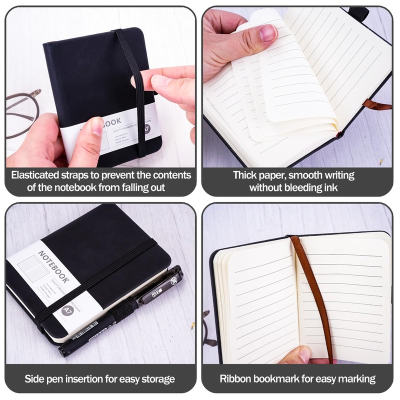4pcs Pocket Notebook A7, Small Mini Notepad with Pens, Small