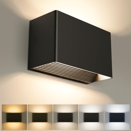 LOHAS LED Wall Sconces, Adjustable 5 Color Temperature 2000K~6000K，Up and Down Wall Mount Light, Balck Hardwired Wall Light for Bedroom Living Room, Rectangle