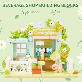 Oichy Drinks Shop Building Block Sets Beautiful Modular Tree House Construction Toys Street View Building Blocks Sets for Children and Adults (386 Pieces)