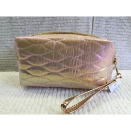 Unbranded NWT Quilted Holo Pink Puff Pink Gold Trim Cosmetic Bag Wristlet