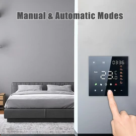 Smart Thermostat, Smart Tuya WiFi Thermostat Voice Control 16A Programmable LCD Display Touchscreen Underfloor Heating Temperature Controller Intelligent Wall Thermostat for Electric Heating W-2