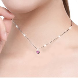 Children's Girls' Heart Necklace Genuine 925 Sterling Silver Pink Stone Pendant Jewellery (Chain K473o / 40 + 5 cm), Sterling Silver Zirconia Sterling Silver, Cubic Zirconia