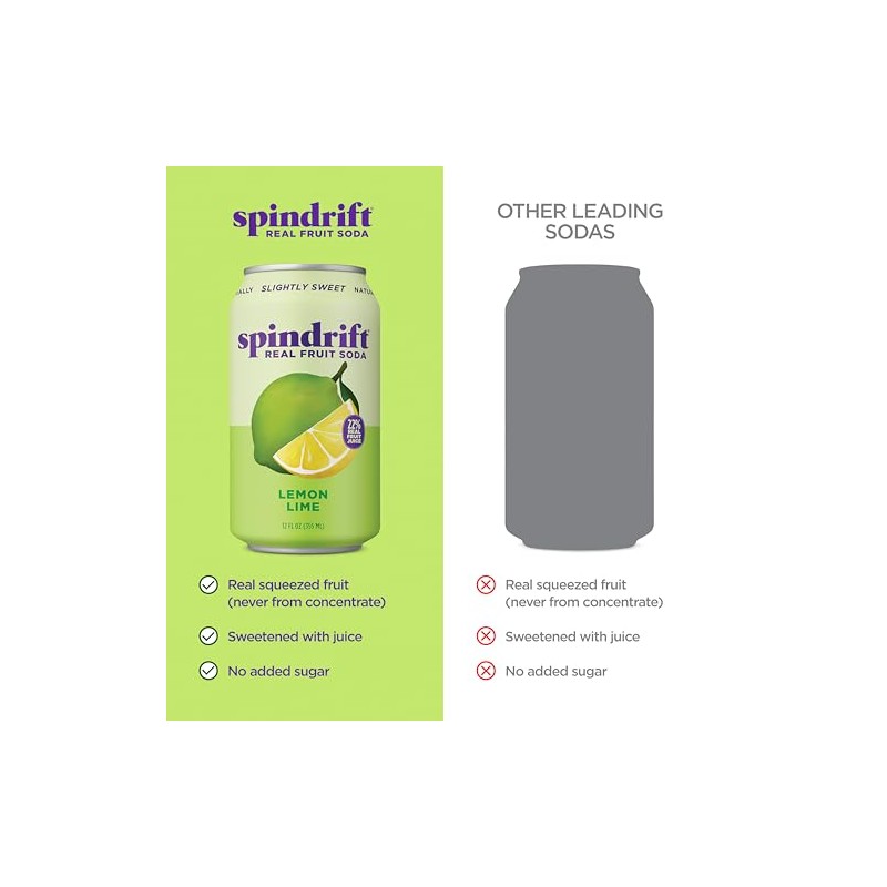 Spindrift "Lemon Lime" Soda, Made with Real Squeezed Fruit, Pack
