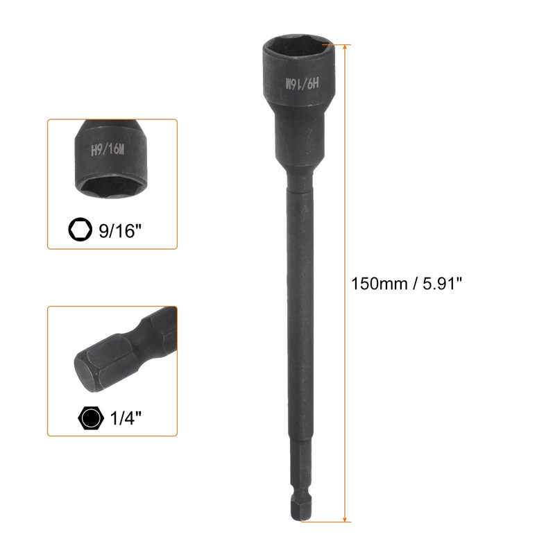 sourcing map Magnetic Nut Driver 9/16" x 1/4" Long Quick