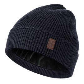 Wmcaps Beanie Hat, Men's Winter Warm Hat, Unisex Winter Hat, Knit Hat, Stretchy, Soft, Wool Hat with Cuff and Thick Warm Lining, Gift for Girlfriend, Men, Women, Navy/white